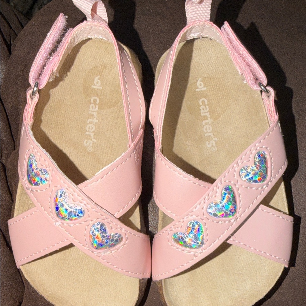 Carter's Pink Sandals with Holographic Heart Accents